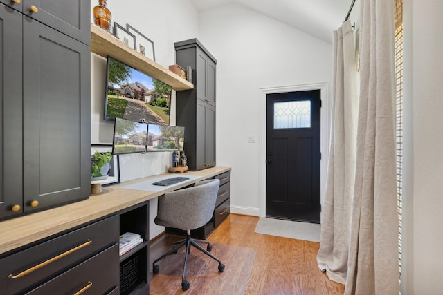 2512 Green Meadow Dr, Sachse, TX 75048 - office area with vaulted ceiling and light wood-style flooring