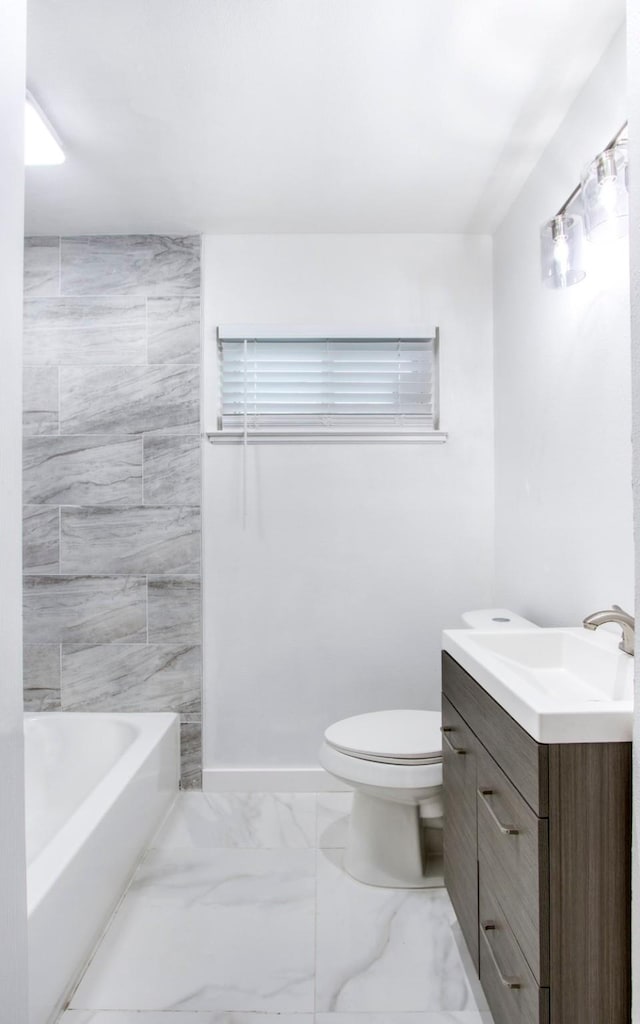 11521 Fernald Ave, Dallas, TX 75218 - bathroom featuring toilet, vanity, and marble finish floors