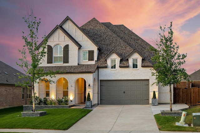 507 N Eagle Point Rd, Van Alstyne, TX 75495 - french country style house with concrete driveway, brick siding, a shingled roof, and an attached garage