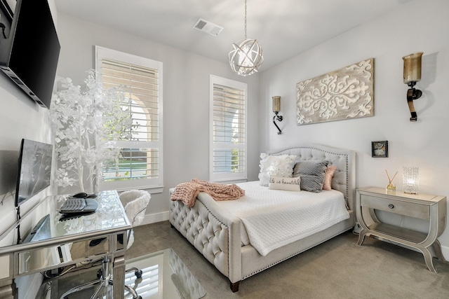 507 N Eagle Point Rd, Van Alstyne, TX 75495 - carpeted bedroom with a chandelier, a desk, and baseboards