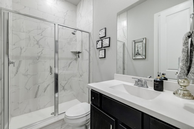 507 N Eagle Point Rd, Van Alstyne, TX 75495 - bathroom featuring toilet, a marble finish shower, and vanity