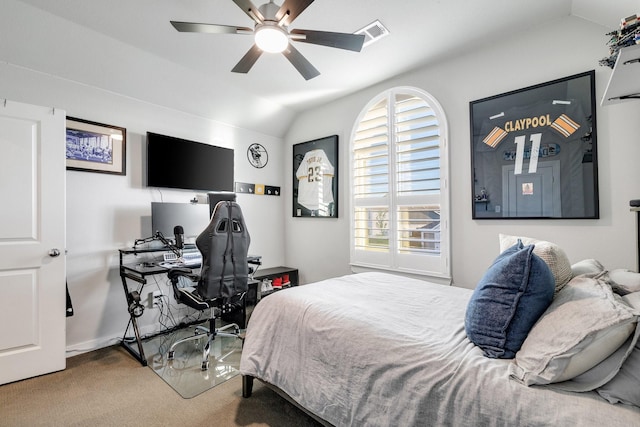 507 N Eagle Point Rd, Van Alstyne, TX 75495 - carpeted bedroom with vaulted ceiling and a ceiling fan