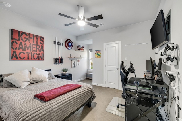 507 N Eagle Point Rd, Van Alstyne, TX 75495 - bedroom featuring carpet flooring, baseboards, a desk, and a ceiling fan