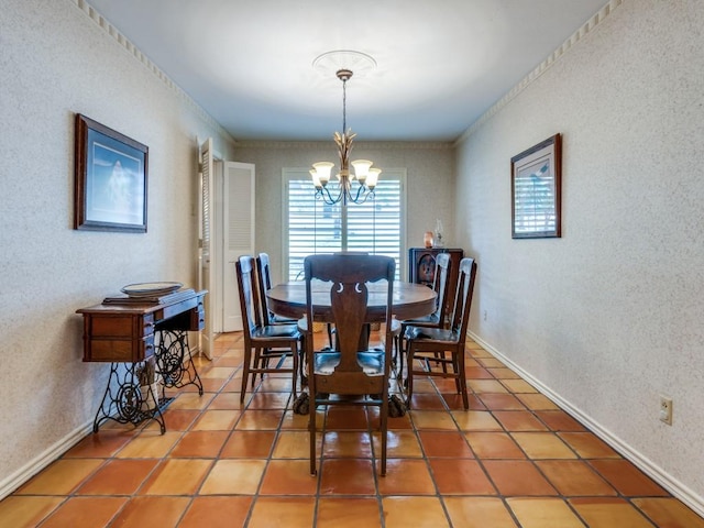 12151 Crestline Ave, Dallas, TX 75244 - dining room with a chandelier, tile patterned flooring, a textured wall, and baseboards