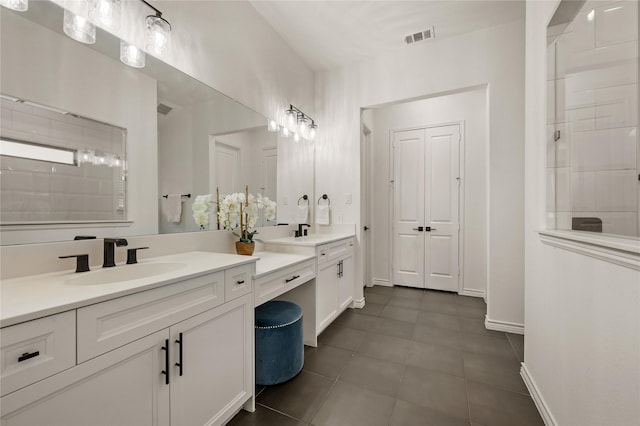 2901 Little Wonder Ln, Northlake, TX 76247 - bathroom with tiled shower, vanity, baseboards, and tile patterned floors