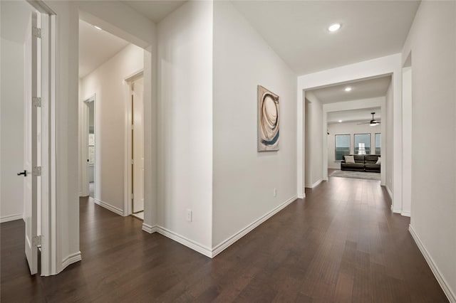 2901 Little Wonder Ln, Northlake, TX 76247 - hall with dark wood-style flooring, baseboards, and recessed lighting