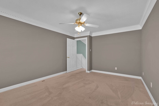 3532 Eastlake Dr, Shreveport, LA 71105 - carpeted empty room with ceiling fan, crown molding, and baseboards