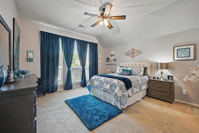 2813 Calico Rock Dr, Fort Worth, TX 76131 - bedroom with light carpet, vaulted ceiling, ceiling fan, and baseboards
