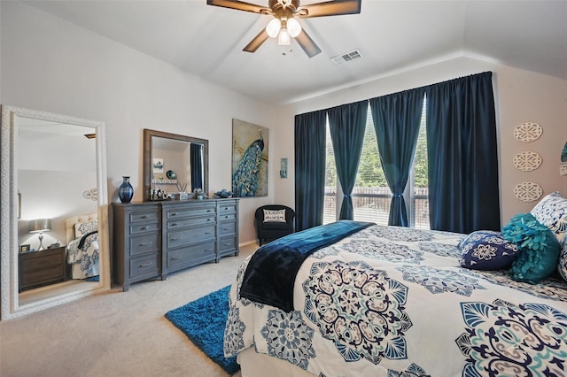 2813 Calico Rock Dr, Fort Worth, TX 76131 - carpeted bedroom with vaulted ceiling, a ceiling fan, and access to exterior