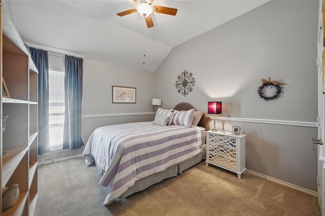 2813 Calico Rock Dr, Fort Worth, TX 76131 - bedroom with carpet, baseboards, vaulted ceiling, and a ceiling fan