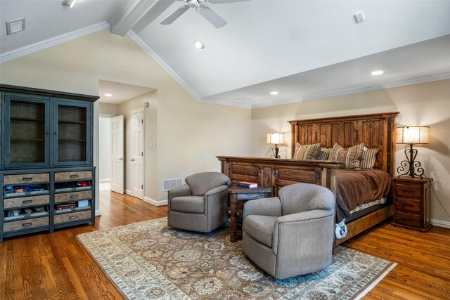 4710 Bobbitt Dr, Dallas, TX 75229 - bedroom featuring wood finished floors, baseboards, recessed lighting, a ceiling fan, and crown molding