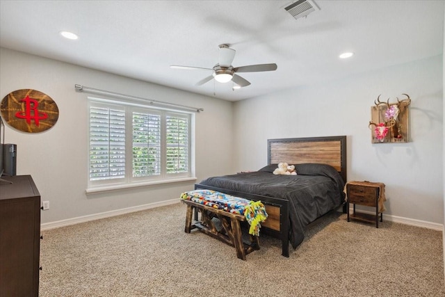1345 Stillwater Rd, Waco, TX 76708 - bedroom with carpet floors, baseboards, recessed lighting, and a ceiling fan