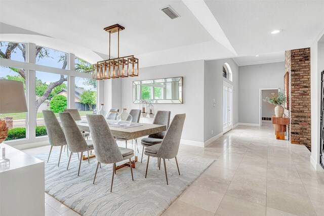 4218 High Star Ln, Dallas, TX 75287 - dining area with healthy amount of natural light, baseboards, a chandelier, recessed lighting, and light tile patterned floors