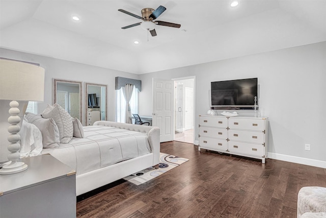 4218 High Star Ln, Dallas, TX 75287 - bedroom featuring vaulted ceiling, wood finished floors, recessed lighting, baseboards, and a ceiling fan