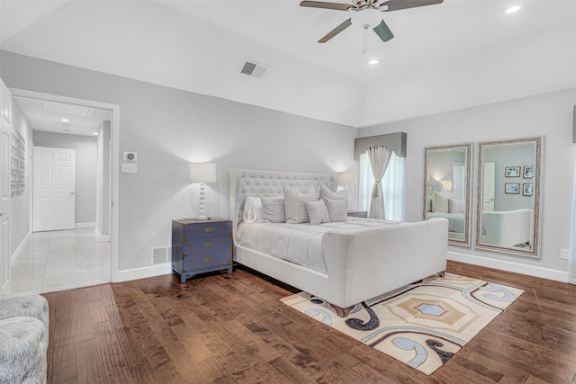 4218 High Star Ln, Dallas, TX 75287 - bedroom featuring attic access, baseboards, wood finished floors, a ceiling fan, and recessed lighting
