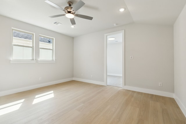 8289 Emsworth Dr, Dallas, TX 75231 - empty room featuring ceiling fan, light wood-style floors, baseboards, and recessed lighting