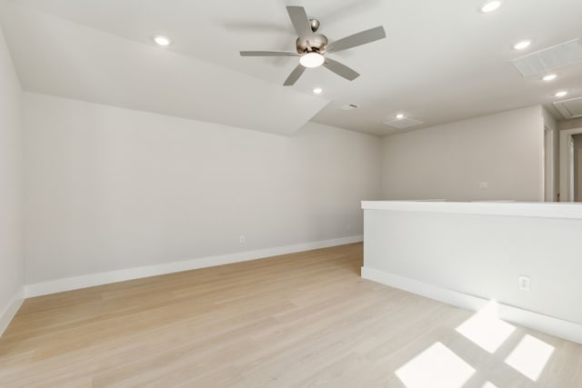 8289 Emsworth Dr, Dallas, TX 75231 - empty room featuring recessed lighting, baseboards, ceiling fan, light wood-style floors, and attic access