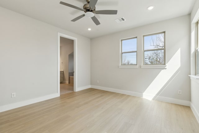 8289 Emsworth Dr, Dallas, TX 75231 - empty room with baseboards, light wood-type flooring, ceiling fan, and recessed lighting