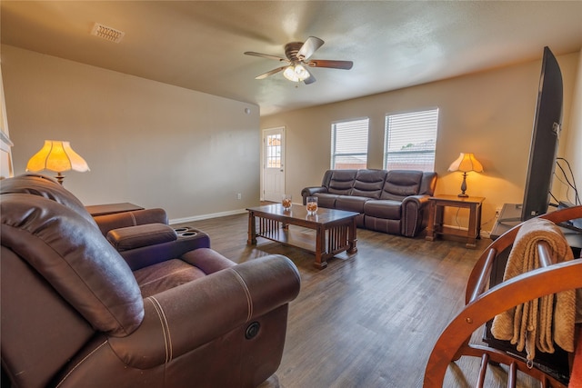 1431 Puerto Lago Dr, Little Elm, TX 75068 - living area with a ceiling fan, baseboards, and wood finished floors