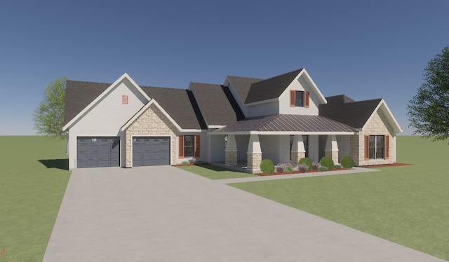 LOT11 Hemlock Pr Unit 1262, Brashear, TX 75420 - view of front facade with stone siding, a garage, concrete driveway, and a front yard