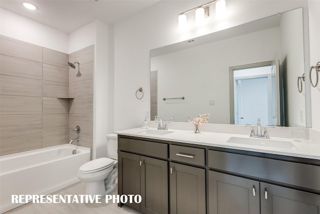 2825 Chisos Red Rd, Mckinney, TX 75071 - full bathroom with toilet, double vanity, shower / bathtub combination, and tile patterned flooring