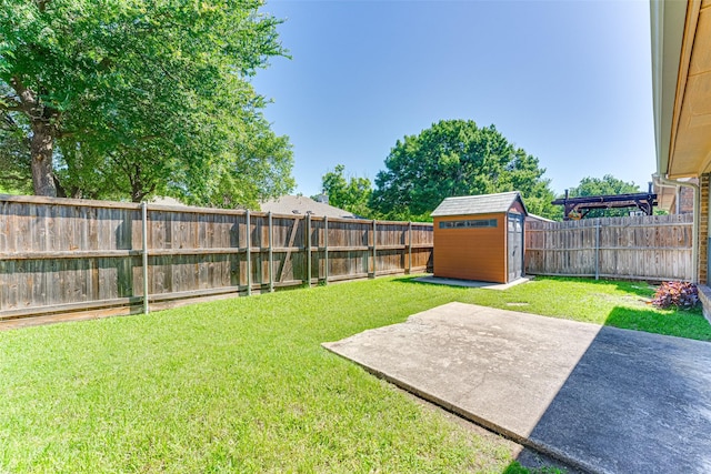 3817 Roman Ct, Plano, TX 75023 - view of yard featuring a patio, a storage unit, and an outdoor structure