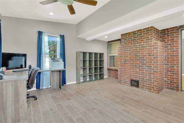 8811 Pheasant Dr, Chandler, TX 75758 - office with built in desk, a ceiling fan, wood finished floors, baseboards, and recessed lighting