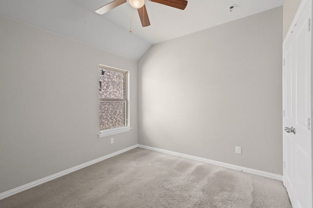 409 Bird Creek Dr, Little Elm, TX 75068 - unfurnished room featuring a ceiling fan, carpet floors, baseboards, lofted ceiling, and fire sprinkler in ceiling