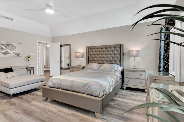 7108 Bermuda Ct, North Richland Hills, TX 76180 - bedroom featuring wood finished floors, vaulted ceiling, and a ceiling fan