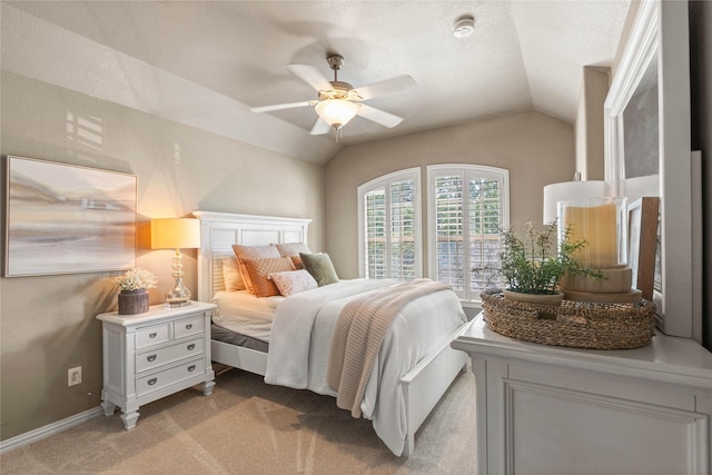 1704 Landon Ln, Mckinney, TX 75071 - bedroom featuring lofted ceiling, light colored carpet, ceiling fan, and baseboards