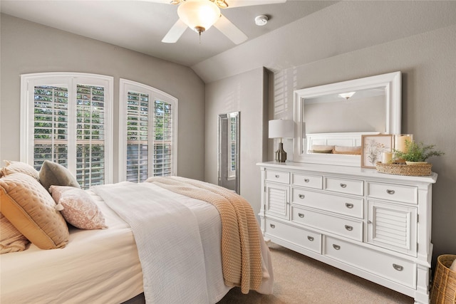 1704 Landon Ln, Mckinney, TX 75071 - bedroom with light carpet, lofted ceiling, and ceiling fan