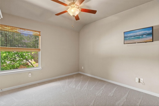 1704 Landon Ln, Mckinney, TX 75071 - spare room featuring carpet, baseboards, vaulted ceiling, and a ceiling fan