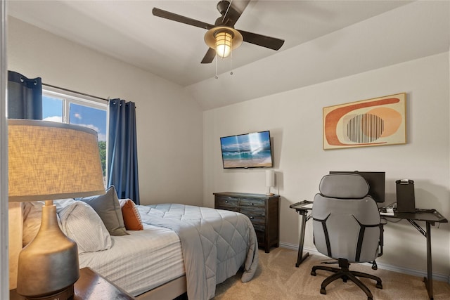 1704 Landon Ln, Mckinney, TX 75071 - bedroom featuring light carpet, lofted ceiling, baseboards, a ceiling fan, and an office area
