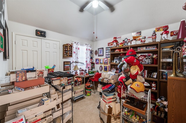 1699 Garrison Dr, Frisco, TX 75033 - miscellaneous room with a ceiling fan, carpet flooring, and vaulted ceiling