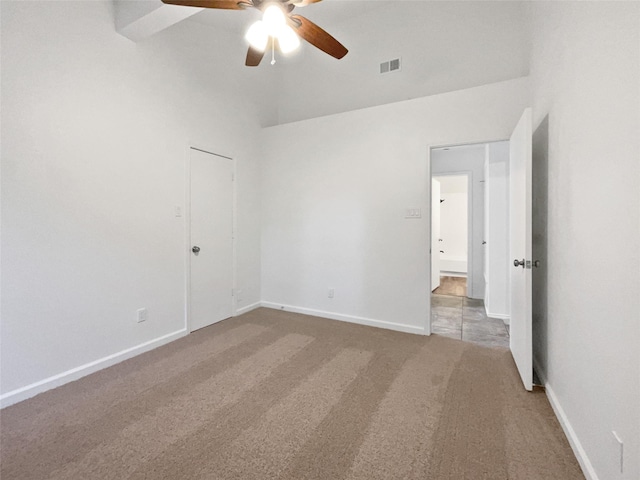5205 Foley Dr, Arlington, TX 76013 - carpeted empty room with ceiling fan, baseboards, and high vaulted ceiling
