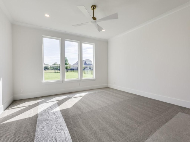 1045 Bent Tree Ln, Gunter, TX 75058 - carpeted spare room with baseboards, ceiling fan, crown molding, and recessed lighting