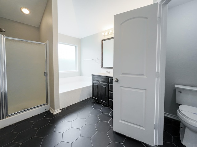 204 Spring Hollow Dr, Saginaw, TX 76131 - full bath with a stall shower, a garden tub, toilet, vanity, and tile patterned floors
