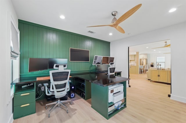 801 Edgefield Rd, Fort Worth, TX 76107 - office with ceiling fan, light wood-type flooring, and recessed lighting