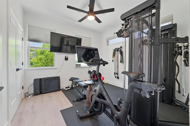 801 Edgefield Rd, Fort Worth, TX 76107 - workout room with ceiling fan, wood finished floors, and baseboards