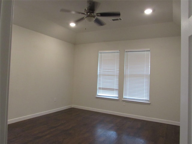 2817 Henry Rd, Lancaster, TX 75134 - unfurnished room featuring ceiling fan, dark wood-style floors, baseboards, and recessed lighting