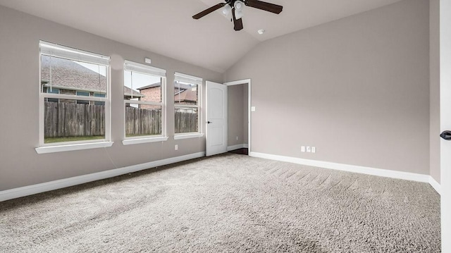 4907 Lakepark Dr, Sanger, TX 76266 - carpeted spare room featuring baseboards, a ceiling fan, and vaulted ceiling