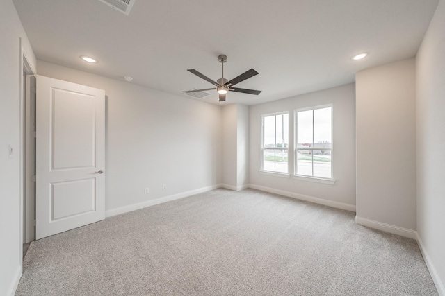 9621 Thorncrown Ln, Fort Worth, TX 76179 - spare room with light colored carpet, baseboards, recessed lighting, and a ceiling fan