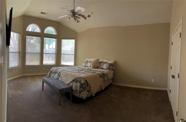 1435 Delta Dr, Cedar Hill, TX 75104 - carpeted bedroom featuring lofted ceiling, baseboards, and a ceiling fan