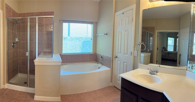 1435 Delta Dr, Cedar Hill, TX 75104 - full bathroom featuring tile patterned floors, a shower stall, connected bathroom, a bath, and vanity