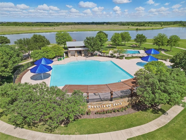 3812 Wheatland Trl, Forney, TX 75126 - community pool with a water view and a patio