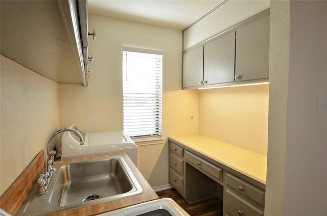 701 Elmhill Blvd, Burleson, TX 76028 - laundry area with cabinet space, healthy amount of natural light, washing machine and dryer, and an office area