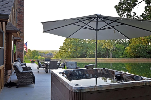 701 Elmhill Blvd, Burleson, TX 76028 - deck featuring a hot tub and outdoor dining area