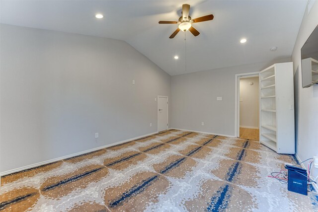 3326 Courtyard Pl, Farmers Branch, TX 75234 - spare room with a ceiling fan, vaulted ceiling, recessed lighting, and baseboards