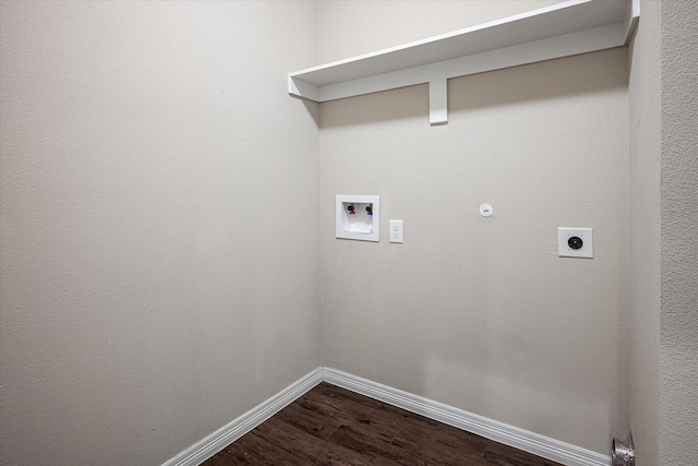 101 Springtree St, Denton, TX 76209 - washroom with hookup for a washing machine, electric dryer hookup, dark wood-style flooring, and baseboards