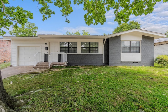 2409 Klondike Dr, Dallas, TX 75228 - ranch-style house with a garage, brick siding, a front lawn, and driveway
